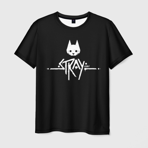 Мужская футболка с принтом Stray night cat, вид спереди №1