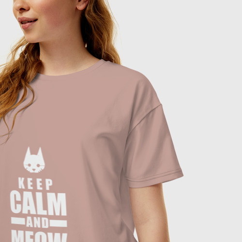 Женская футболка хлопок Oversize Stray - Keep Calm, цвет пыльно-розовый - фото 3