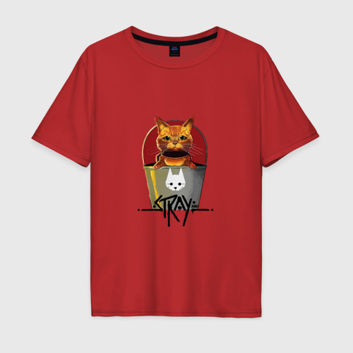 Мужская футболка хлопок Oversize Stray - Cat, цвет красный