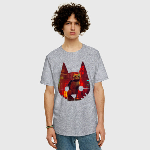 Мужская футболка хлопок Oversize Кот из игры Stray, цвет меланж - фото 3
