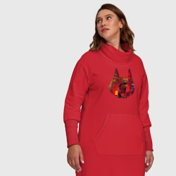 Платье с принтом Кот из игры Stray для женщины, вид на модели спереди №5. Цвет основы: красный
