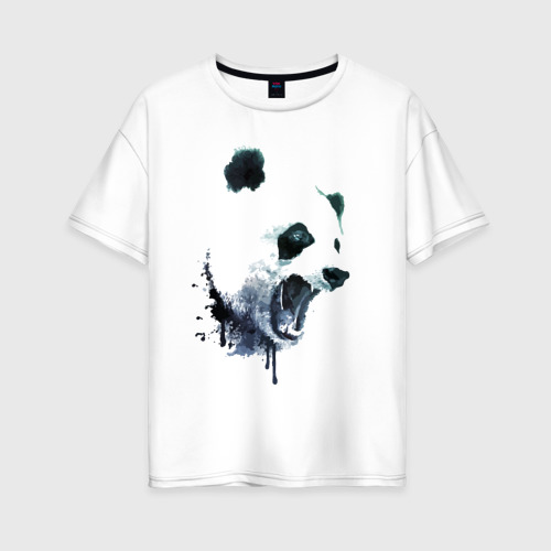 Женская футболка хлопок Oversize Свирепый панда - ярость, цвет белый