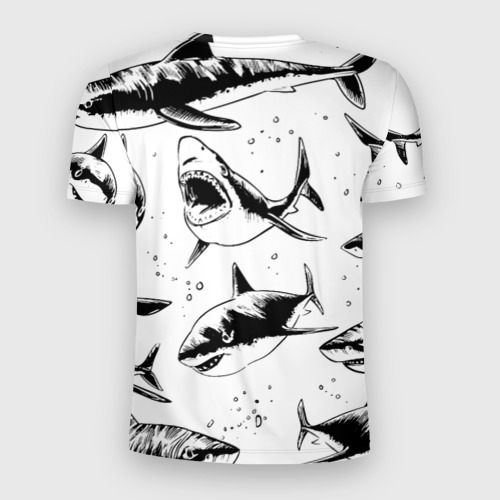 Мужская футболка 3D Slim Кровожадные акулы - стая, цвет 3D печать - фото 2