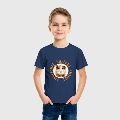 Детская футболка хлопок Хомяк эмоциональной поддержки, цвет темно-синий - фото 3
