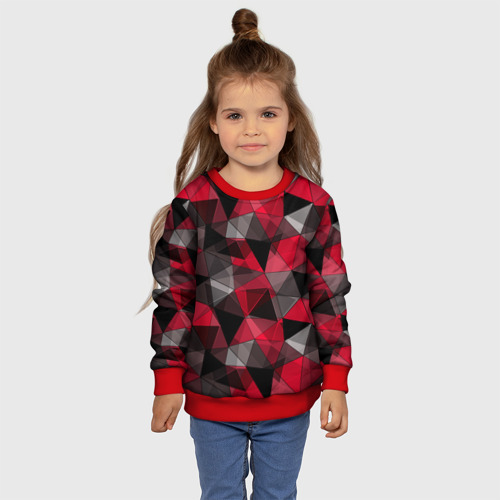 Детский свитшот 3D с принтом Красно-серый геометрический, фото #4