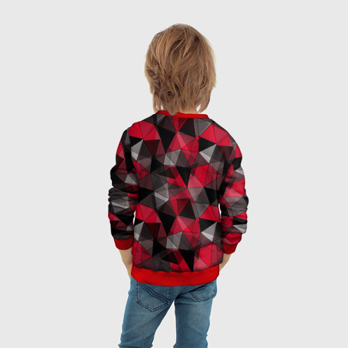 Детский свитшот 3D с принтом Красно-серый геометрический, вид сзади #2