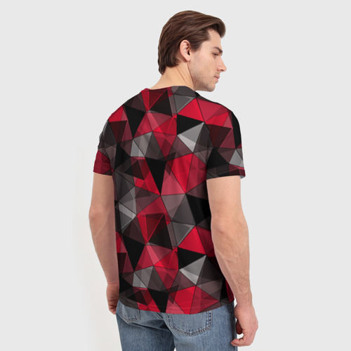 Мужская футболка 3D с принтом Красно-серый геометрический, вид сзади #2
