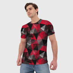 Мужская футболка 3D Красно-серый геометрический - фото 2