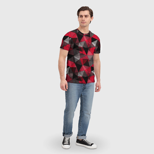Мужская футболка 3D с принтом Красно-серый геометрический, вид сбоку #3