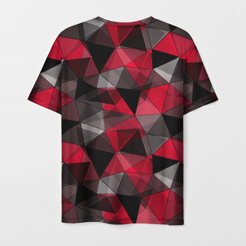 Мужская футболка 3D с принтом Красно-серый геометрический, вид сзади #1