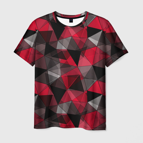 Мужская футболка 3D с принтом Красно-серый геометрический, вид спереди #2