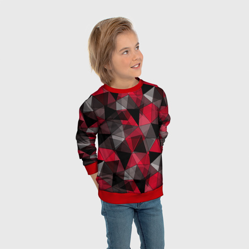 Детский свитшот 3D с принтом Красно-серый геометрический, вид сбоку #3