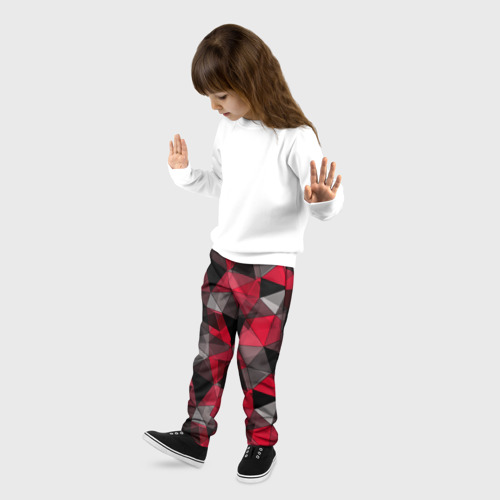 Детские брюки 3D с принтом Красно-серый геометрический, фото на моделе #1