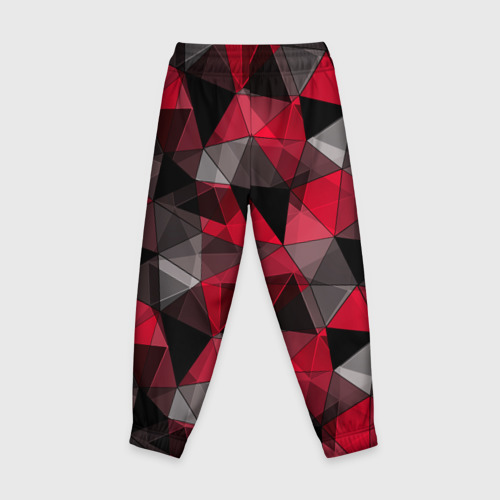 Детские брюки 3D с принтом Красно-серый геометрический, вид сзади #1
