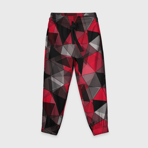 Детские брюки 3D с принтом Красно-серый геометрический, вид спереди #2