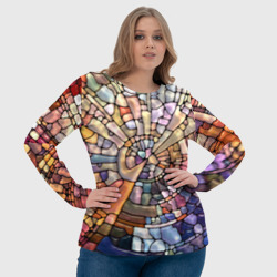 Лонгслив с принтом Объёмный витраж — мозаика для женщины, вид на модели спереди №4. Цвет основы: белый