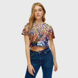 Женская футболка Crop-top 3D Объёмный витраж - мозаика - фото 2
