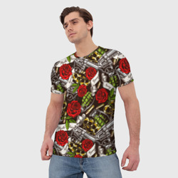 Мужская футболка 3D Мафия - кастеты, гранаты, пистолеты и розы - фото 2