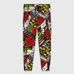 Женские брюки 3D Мафия - кастеты, гранаты, пистолеты и розы