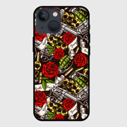 Чехол для iPhone 13 mini Мафия - кастеты, гранаты, пистолеты и розы