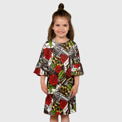 Детское платье 3D Мафия - кастеты, гранаты, пистолеты и розы - фото 2