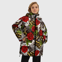 Женская зимняя куртка Oversize Мафия - кастеты, гранаты, пистолеты и розы - фото 2