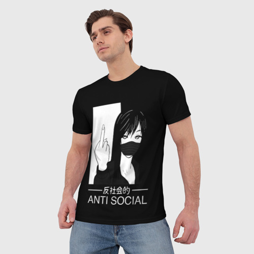 Мужская футболка 3D с принтом Антисоциальная девушка, фото на моделе #1