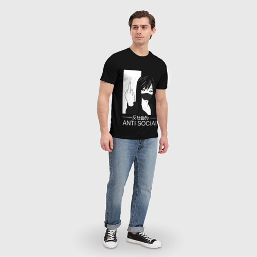Мужская футболка 3D с принтом Антисоциальная девушка, вид сбоку #3