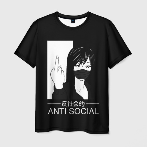 Мужская футболка 3D с принтом Антисоциальная девушка, вид спереди #2