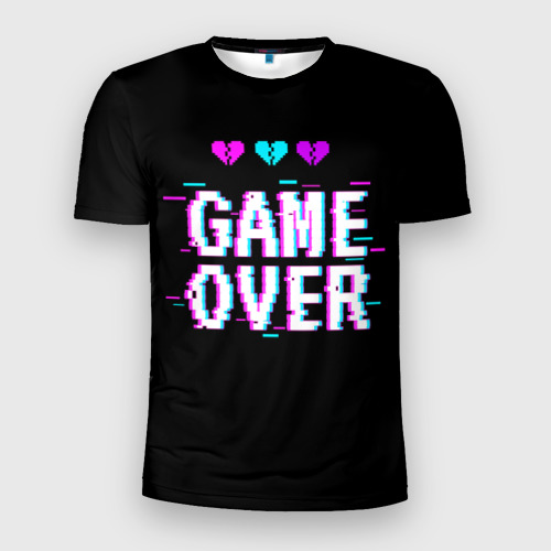 Мужская футболка 3D Slim с принтом Game over pixels, вид спереди #2