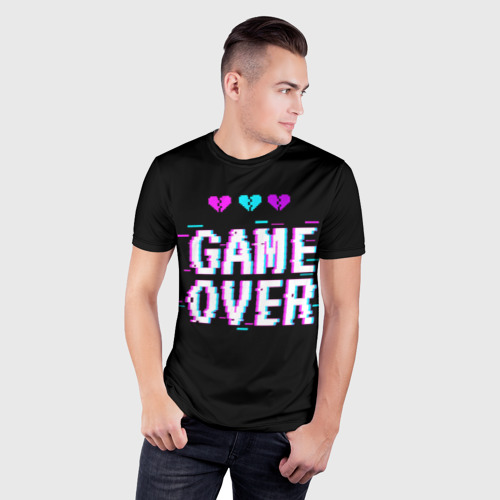 Мужская футболка 3D Slim с принтом Game over pixels, фото на моделе #1
