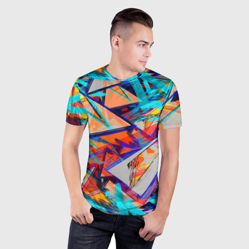 Мужская футболка 3D Slim с принтом Яркий неоновый абстрактный узор, фото на моделе #1