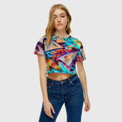 Женская футболка Crop-top 3D Яркий неоновый абстрактный узор - фото 2