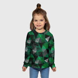 Детский лонгслив 3D Зеленый серый и  черный треугольники - фото 2