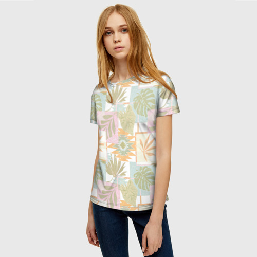 Женская футболка 3D с принтом Этнический, тропический лоскутный, фото на моделе #1