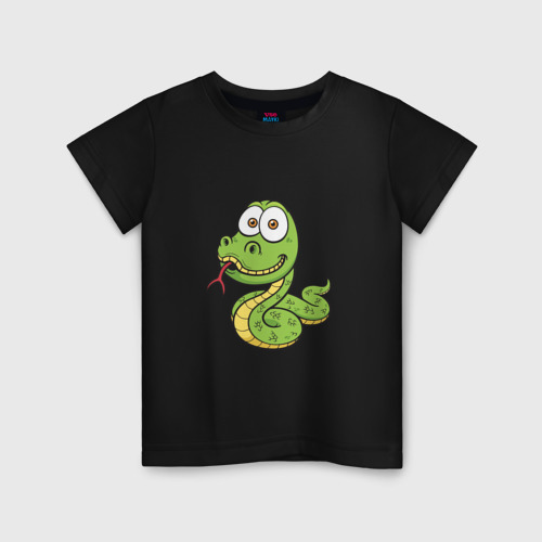 Детская футболка хлопок с принтом Зелёная Змейка, вид спереди #2