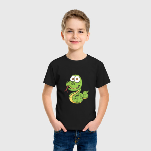 Детская футболка хлопок с принтом Зелёная Змейка, фото на моделе #1