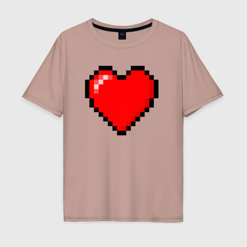 Мужская футболка хлопок Oversize с принтом Пиксельное сердце-здоровье - Красный, вид спереди #2