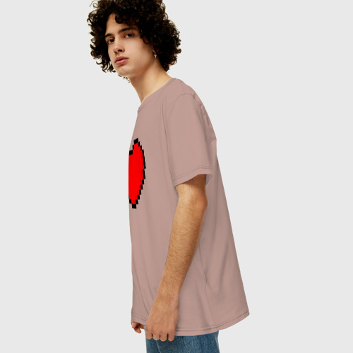 Мужская футболка хлопок Oversize с принтом Пиксельное сердце-здоровье - Красный, вид сбоку #3