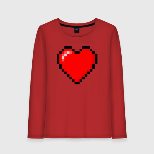 Женский лонгслив хлопок с принтом Пиксельное сердце-здоровье - Красный, вид спереди #2