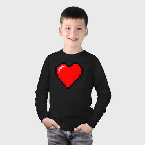 Детский лонгслив хлопок Пиксельное сердце-здоровье - Красный, цвет черный - фото 3