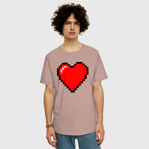 Мужская футболка хлопок Oversize с принтом Пиксельное сердце-здоровье - Красный, фото на моделе #1