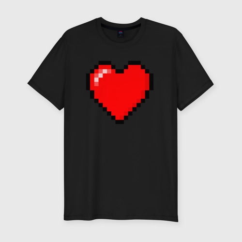 Мужская футболка хлопок Slim с принтом Пиксельное сердце-здоровье - Красный, вид спереди #2