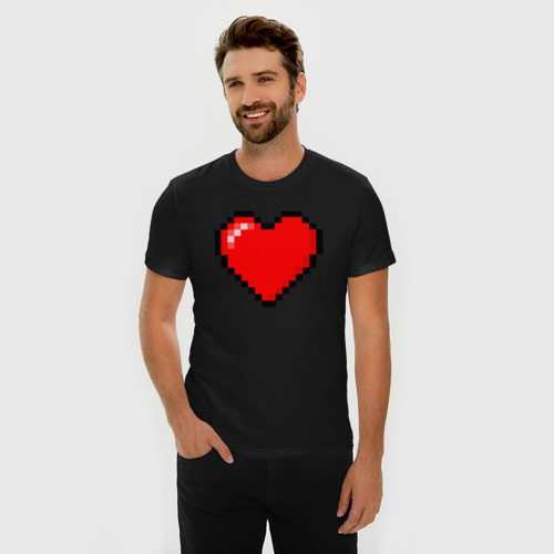 Мужская футболка хлопок Slim с принтом Пиксельное сердце-здоровье - Красный, фото на моделе #1