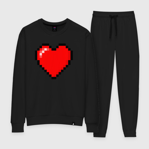 Женский костюм хлопок Пиксельное сердце-здоровье - Красный, цвет черный