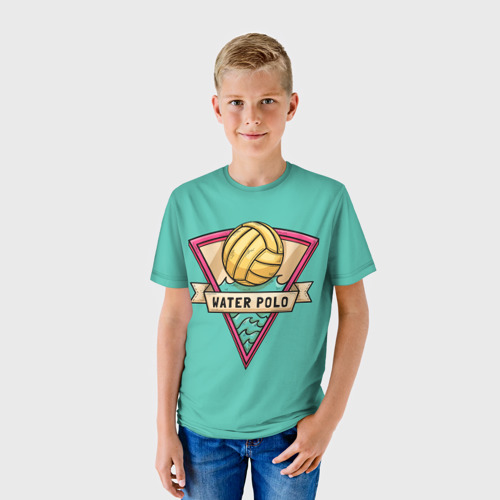 Детская футболка 3D с принтом Водное поло - золотой мяч, фото на моделе #1