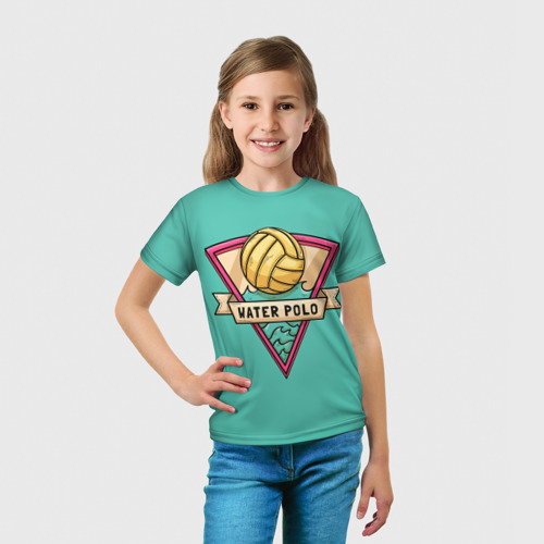Детская футболка 3D с принтом Водное поло - золотой мяч, вид сбоку #3