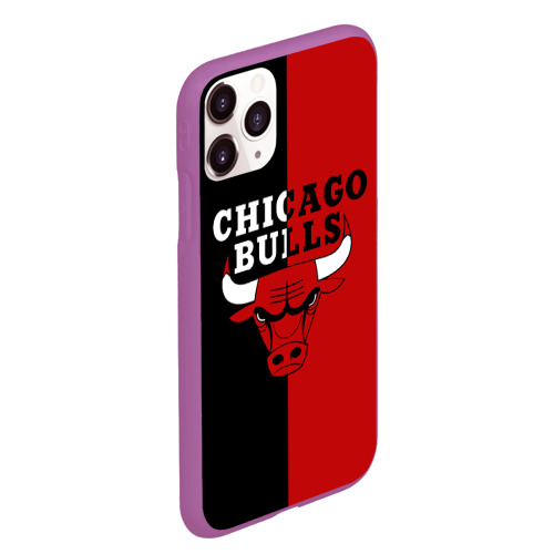Чехол для iPhone 11 Pro Max матовый Чикаго Буллз black & red, цвет фиолетовый - фото 3