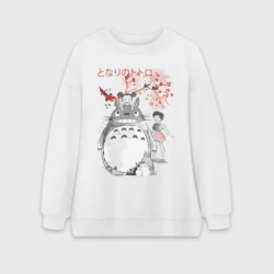 Женский свитшот oversize без начеса хлопок Мой сосед Тоторо - цветущая сакура