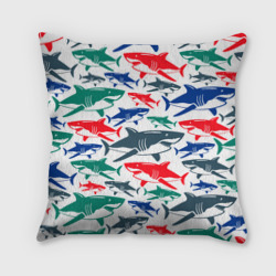 Подушка 3D Стая разноцветных акул - паттерн